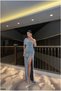 One-Shoulder Evening Gown with Slit · Color: Silver · Size: XL BX - 5