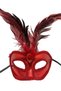 Red Color Patent Leather Covered Red Feather Party Mask 18X20 cm - 2