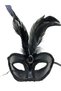 Black Color Patent Leather Coated Black Feather Party Mask 18X20 cm - 2