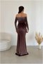 Flexible Slit Velvet Dress with Sleeves Evening Gown Long Fabric · Color: Petrol · Size: S Bsk2026 - 3