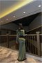 V-Neck Long-Sleeved Evening Gown with Sleeve Detail · Color: Khaki · Size: L BX - 3