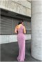Sandy Fabric Shoulder Cutout Evening Dress Single Fish Gown · Color: Pink · Size: m Bsk2026 - 4