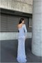 Velvet Dress Sequined Sleeves Collar Long Fabric Asymmetrical · Color: Red · Size: 2XL Bsk2026 - 2