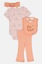Toddlers Girl 4 Pcs Graphic Print Bodysuit, Bottom With Headband And Bib Set, Multicolor - 4