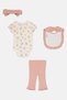 Toddlers Girl 4 Pieces Bodysuits And Bib, Pants With Headband Set, Multicolor - 3