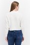 Women Crew Neck Crochet Sweater, White - 2