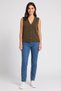 Women V-Neck Knitted Vest, Olive - 2