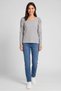Women Round Neck Long Sleeve Heather T-Shirt, Grey - 2