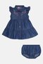 Toddlers Girl 2 Pieces Embroidered Shirt Dress And Underwear Set, Denim Blue - 2