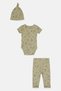 Toddlers Boy 3 Pcs Graphic Print Bodysuit And Shorts With Beanie Set, Sage Green - 3