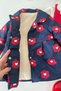 Girl's 3-Piece Set with Floral Patterned Coat and Ladybug Red Dress - Navy Blue - 7