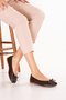 Women's Genuine Leather Bowknot Flip-Flop Ballerinas Ch.123 Brown - 6