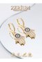 Women's Earrings with 316L Steel Evil Eye Beads and Fatma Ana Hand Figure - 6