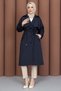 Belted Double-Breasted Collar Trench Coat Navy Blue Hm2975 - 2