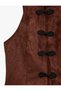 Mandarin Collar Decorated Buttoned Suede Look Vest - 7