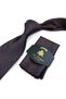 Coffee Navy Blue Motif Pattern Classic Tie with Handkerchief Kk14136 - 2