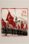 Red Ecru Ataturk and Turkish Flags Patterned Republic Day Scarf 50X50 cm Tr010