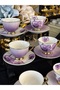 Porcelain Coffee Cup Set with Flower Pattern for 6 People, Purple Color, 90 ml - 7