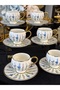 6-Piece Blue Color Patterned Porcelain Coffee Cup Set 90 ml - 5