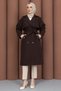 Belted Double-Breasted Collared Trench Coat Brown Hm2975 - 4