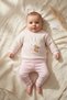Mila 100% Cotton Striped Rabbit and Teddy Bear Embroidered Baby Girl Set - Seasonal Top and Bottom Set - 2