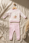 Mila 100% Cotton Striped Rabbit and Teddy Bear Embroidered Baby Girl Set - Seasonal Top and Bottom Set - 6