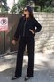 Gabardine Fabric Zippered Collar-Trimmed Jacket Black - 2