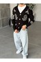 Ethnic Motif V-Neck Knitwear Cardigan t Black - 2