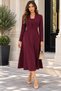 Timeless Elegance - Women's Long Sleeve Buttoned Midi Crepe Dress with Flared Skirt Detail