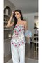 Adjustable Strap Shawl Patterned Blouse - 2