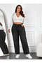 Women's Plus Size Black Washed Destroy Detailed Non-Lycra Jean Trousers