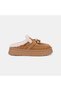 Women's Tan Ethnic Stitched Beaded Suede Sabo Slippers - 2