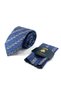 Blue Beige Herringbone Pattern Classic Tie with Handkerchief Kk14152 - 5