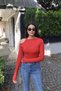 Diver Fabric Shoulder Buckle Blouse Red - 4