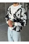 Brushed Patterned Oversize Knitwear Cardigan – Ecru Black t