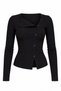 Black Button Detailed Long Sleeve Blouse - 3