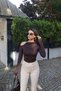 Diver Fabric Shoulder Buckle Blouse Brown - 3