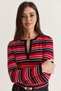Women's Red-Navy Striped Button-Detailed V-Neck Fitted Knit Blouse 2739 60286637 - 4