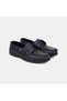 Men's Black Leather Boat Shoes with Lace Detail