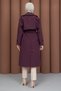 Belted Double-Breasted Collared Trench Coat in Plum Hm2975 - 5