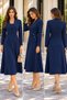Timeless Elegance - Women's Long Sleeve Buttoned Midi Crepe Dress with Flared Skirt Detail - 3