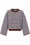7087 Women's Striped Crew Neck Wide Sleeve Crop Knit Sweater Brown - Baby Blue