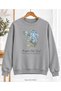 Women's Forget-Me-Not Floral Printed Crew Neck Sweatshirt - Oversized Sweatshirt with Typography Pattern