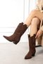 Cassidy Coffee Suede-Embellished Women's Chunky-Heeled Cowboy Boots with Block Heel - 4
