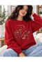 Women's Botanical Flower Field and Text Graphic Print Oversized Sweatshirt - Crew Neck Drop Shoulder Winter Sweatshirt