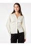 Slim Fit Long Sleeve Gathered Collar Satin Shirt - 2