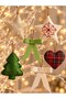 Set of 6 Handmade Christmas Tree Ornaments - Fabric Star, Pine Tree, and Bow Details.