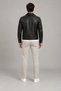 Men's black slim fit zippered fur lined leather jacket - 5