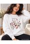 Women's Botanical Flower Field and Text Graphic Print Oversized Sweatshirt - Crew Neck Drop Shoulder Winter Sweatshirt