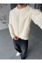 Crop Cut Knitted Patterned Knitwear Cream - 3